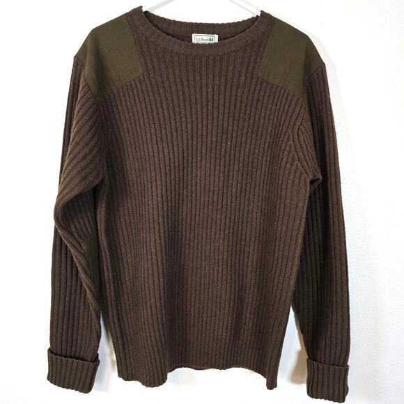 L.L.Bean Commando Sweater Mens XL Deep Woods Green Merino Wool Crewneck Casual - Picture 1 of 8